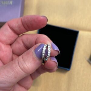 Silvertone and CZ 2pair bar snap closure snug small hoop earrings bundle